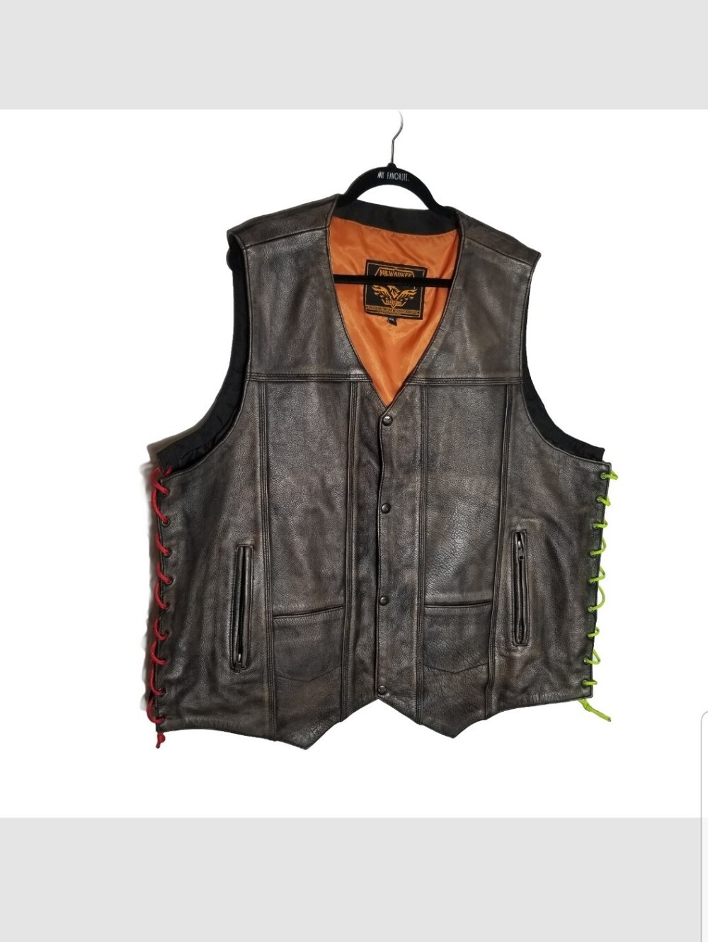 Milwaukee Brown Leather Vest Men's 5XL Motorcycle Biker Lace Sides Zip Pockets